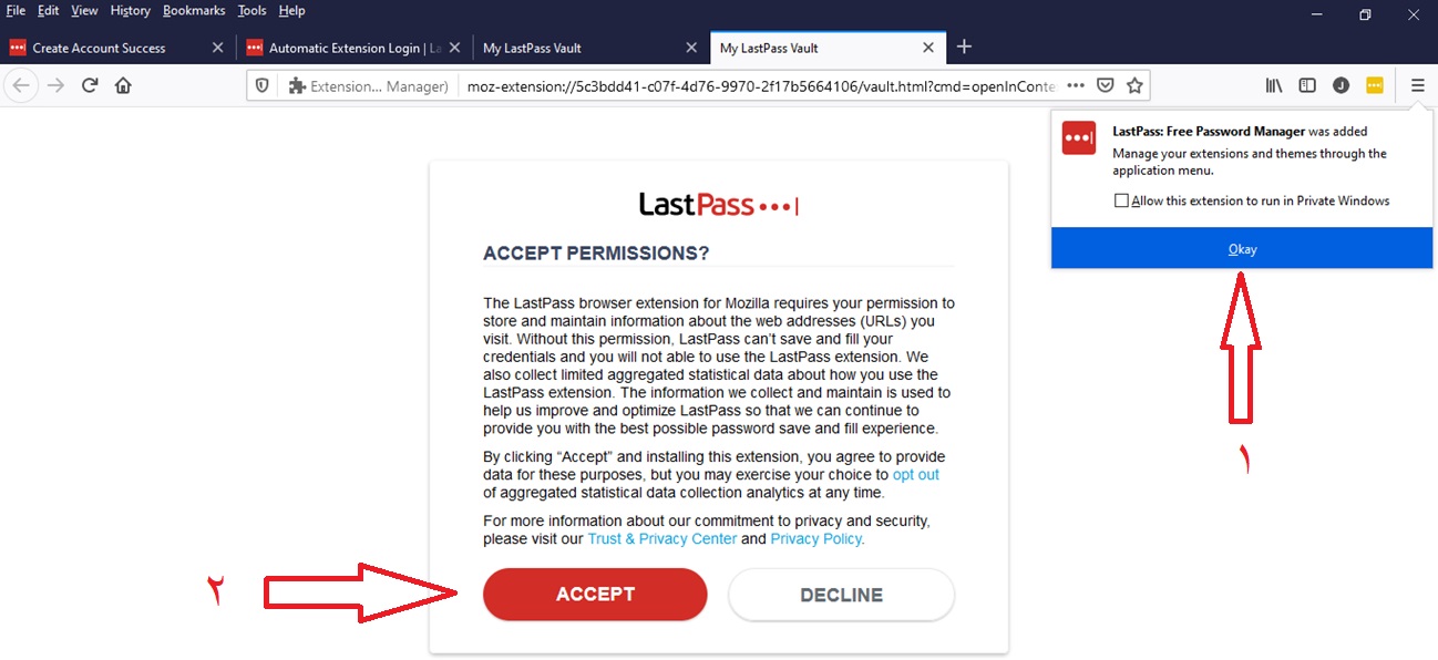 تایید نهایی جهت نصب افزونه سرویس امنیتی Lastpass